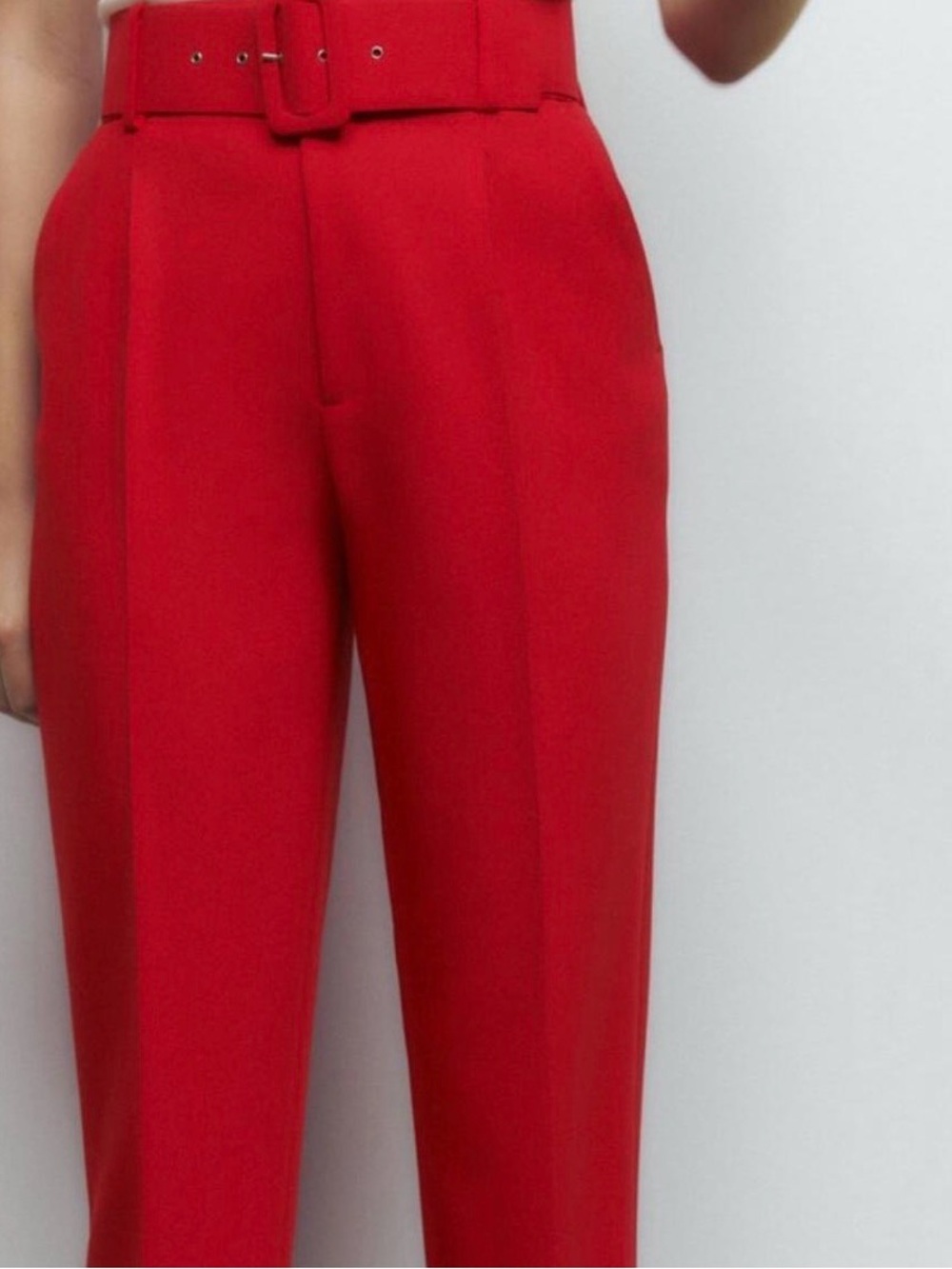 NWT Zara High-Waist Red Tailored Pants with Belt | XL
